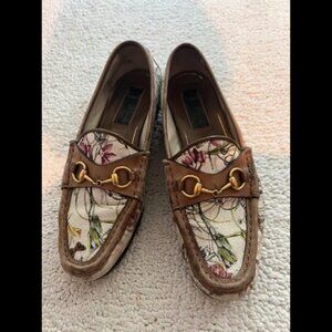 GUCCI Vintage Floral Horserbit Loafers. Womens Size 37 1953 Style